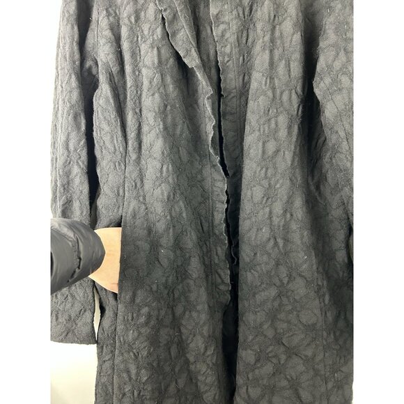Eileen Fisher Womens Jacket Large Crinkle 100% Wool Black Cardigan long langenlo - Picture 4 of 16